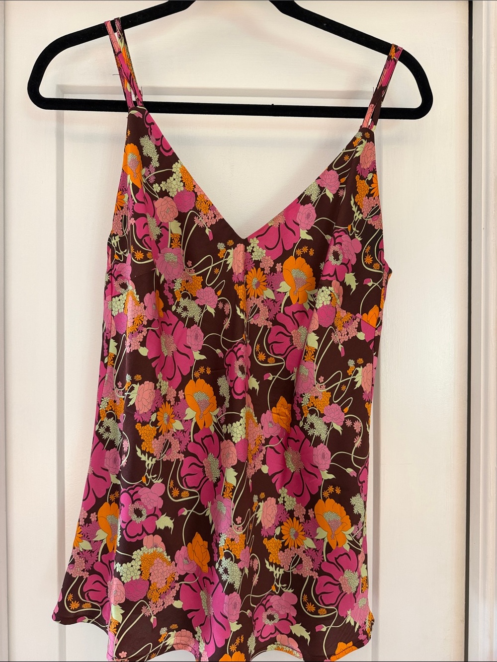 Gold Hawk SZ M Floral V-Neck Cami Tank Top - Pink & Brown